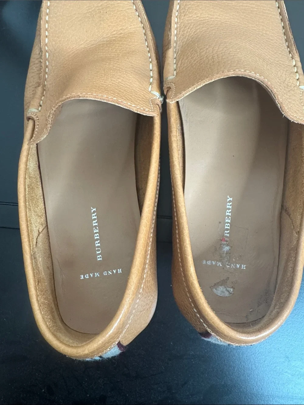 Burberry Tan Pebbled Leather Slip-On Loafers